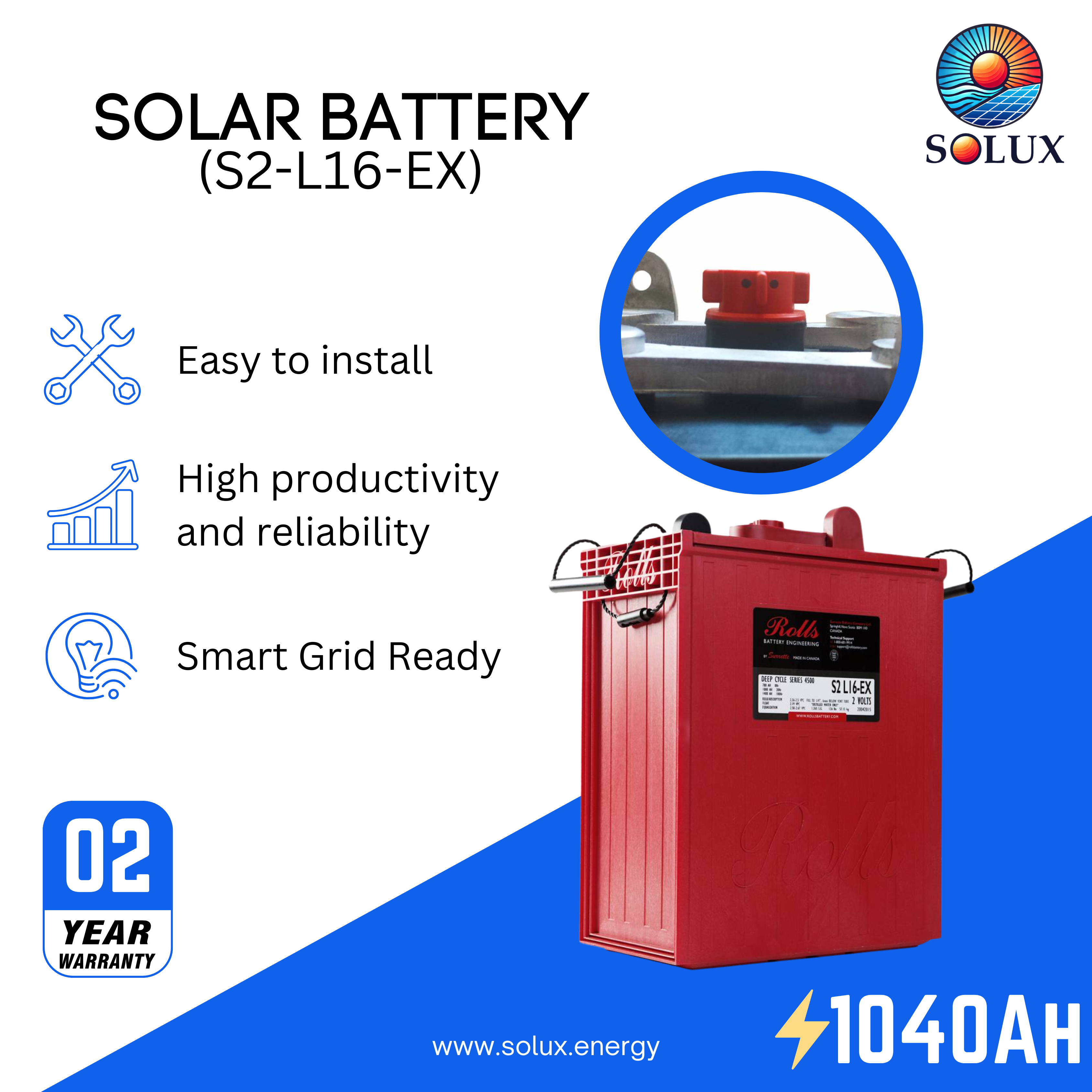 The rolls surrette s2-l16-ex battery is a high-performance deep cycle battery designed for renewable energy systems, offering exceptional longevity and enhanced PSOC performance.
